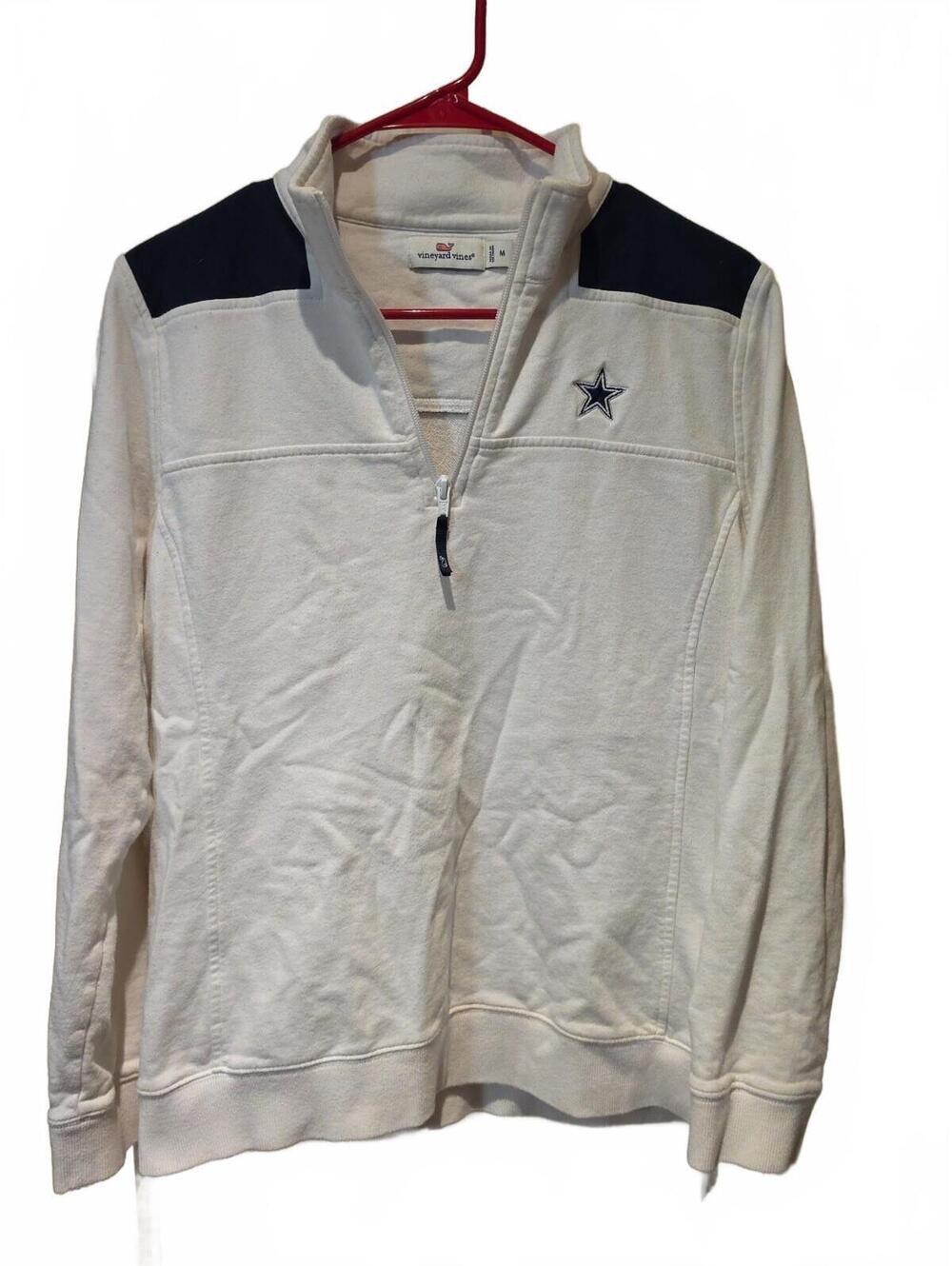 Vineyard Vines Sweatshirt Dallas Cowboys Women's 1/2 Half Zip White Size M $98